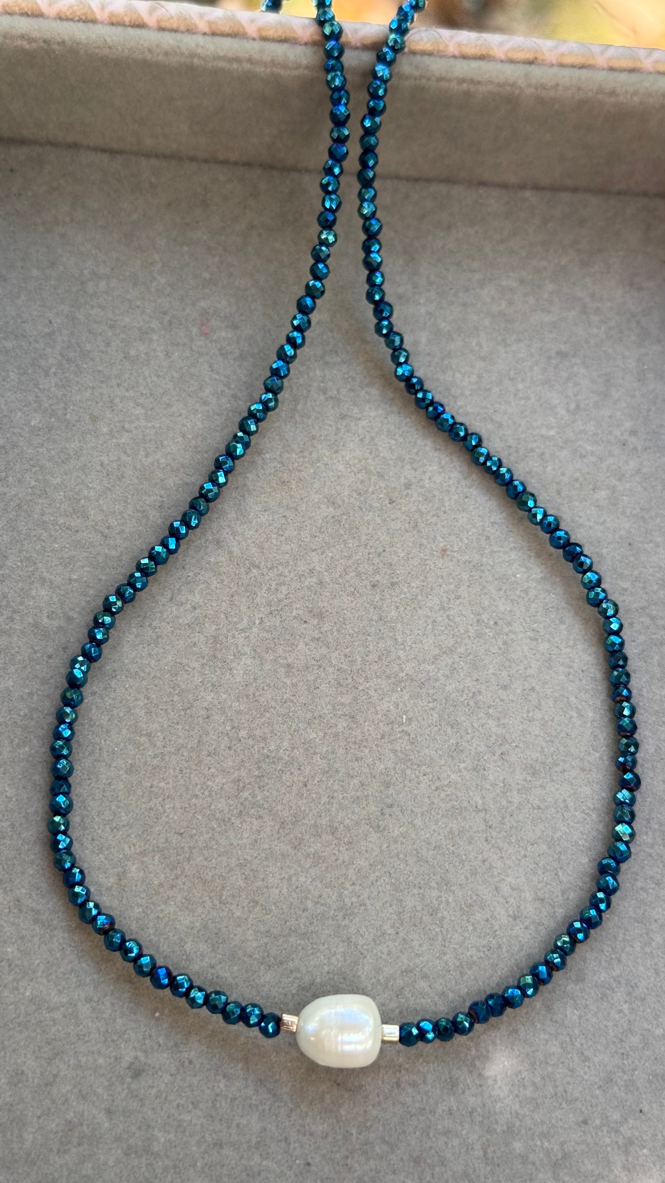Colar cristal pérola G - Azul metalizado