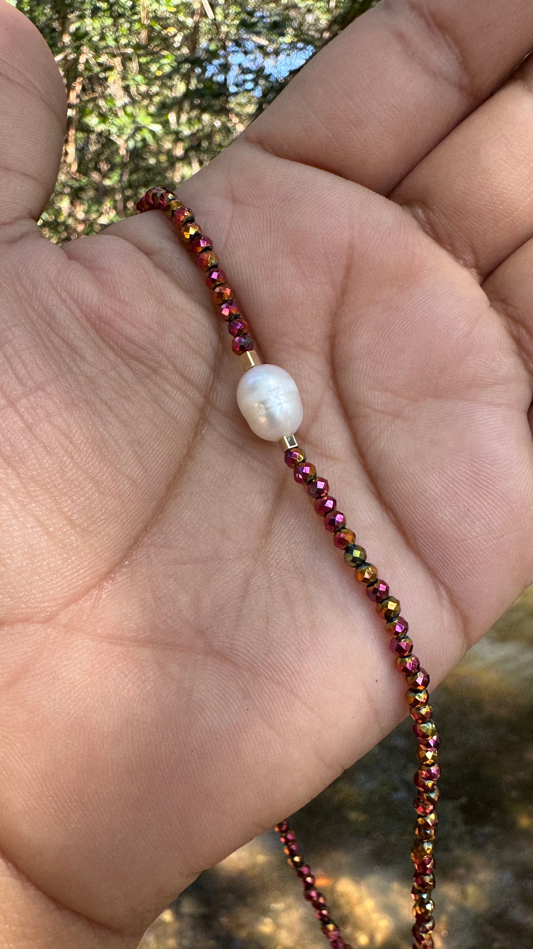 Colar cristal pérola G - Cobre mesclado