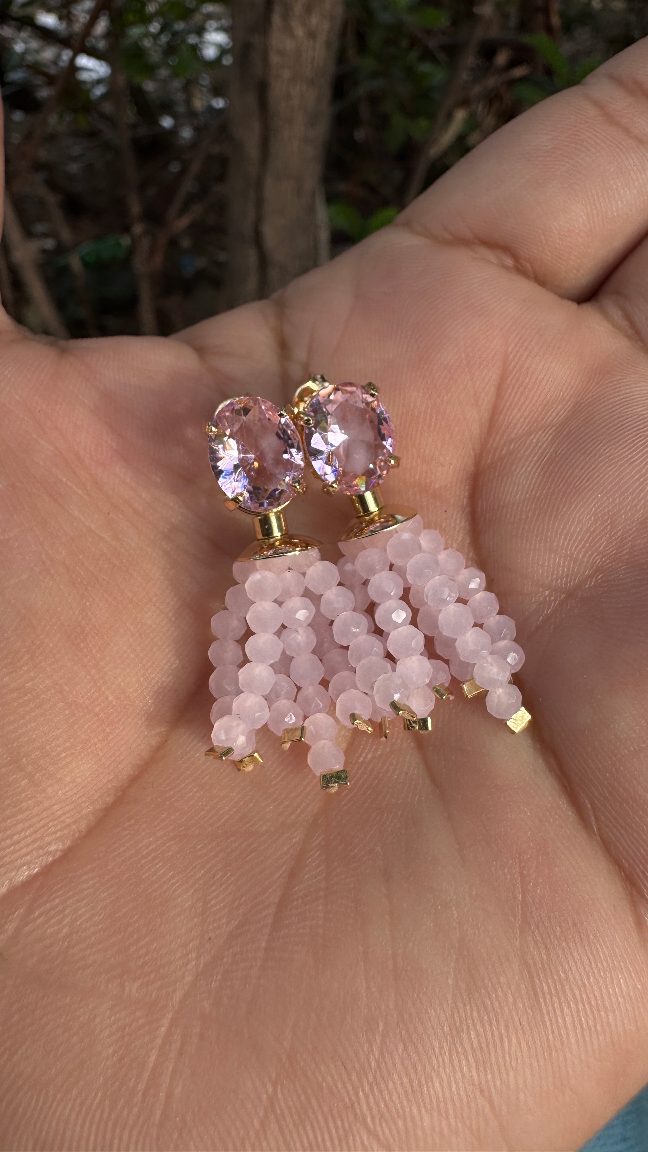 Brinco Paloma - rosa quartzo