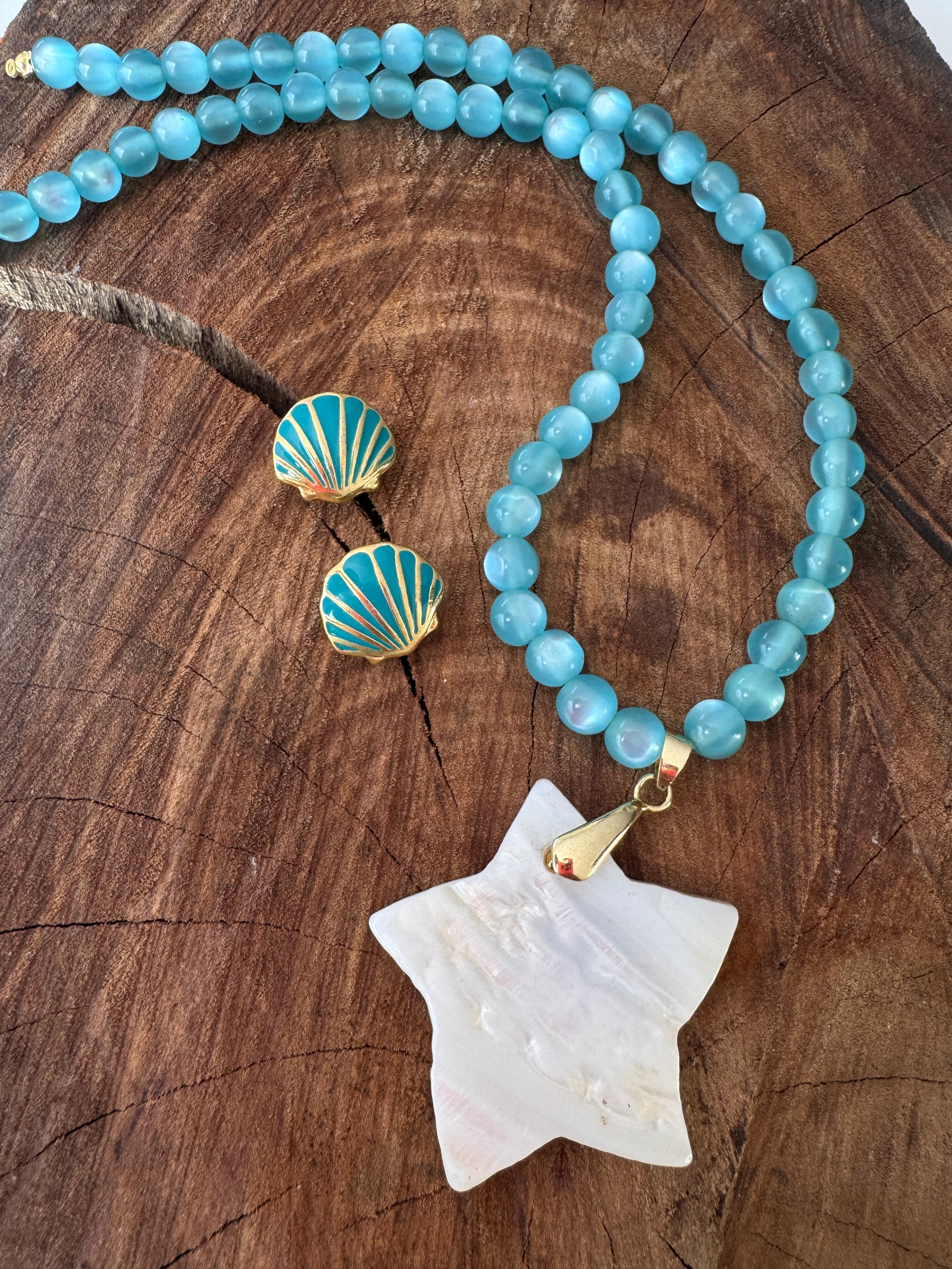 Conjunto estrela madrepérola - azul