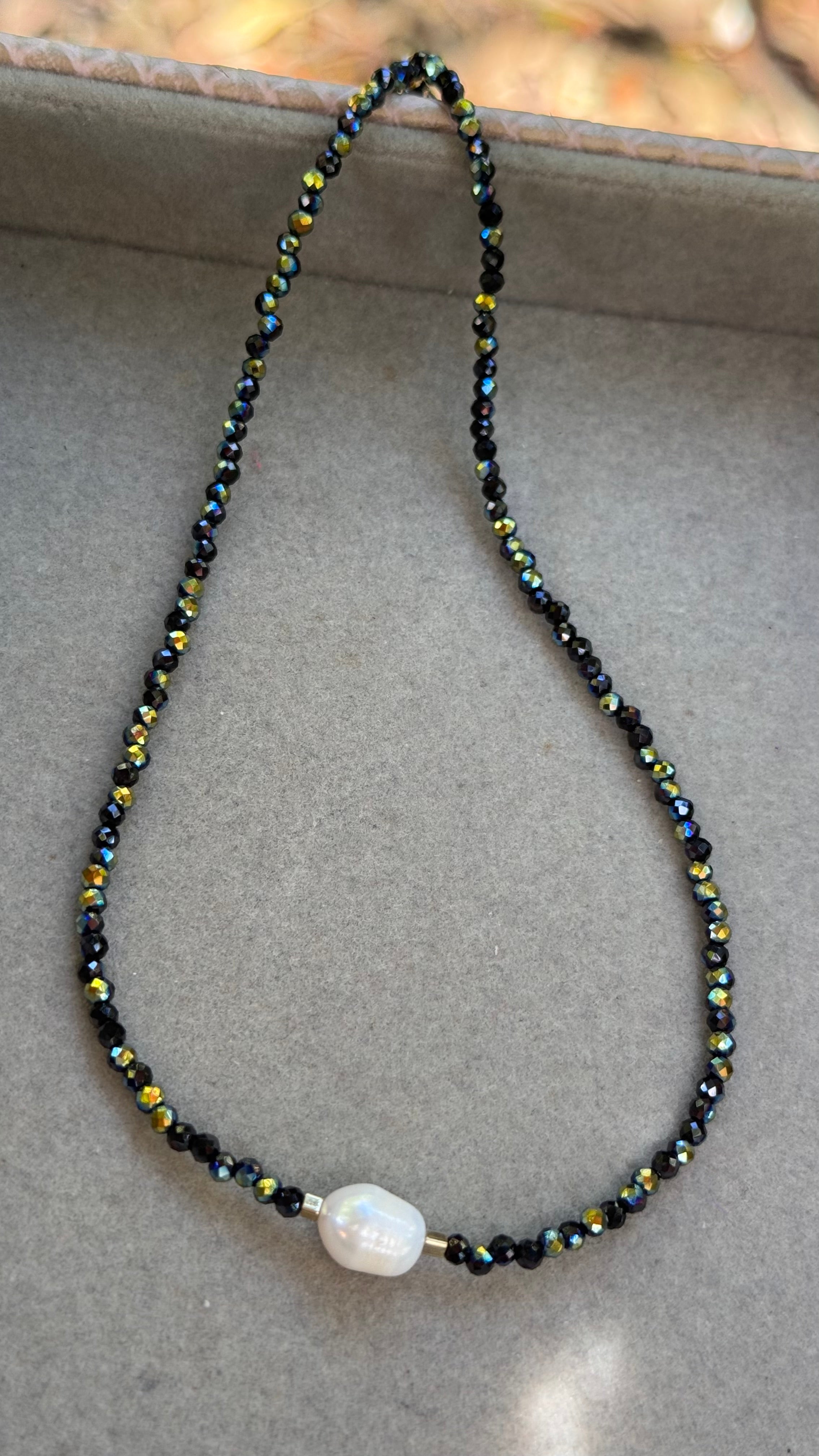 Colar cristal pérola G - Preto mesclado