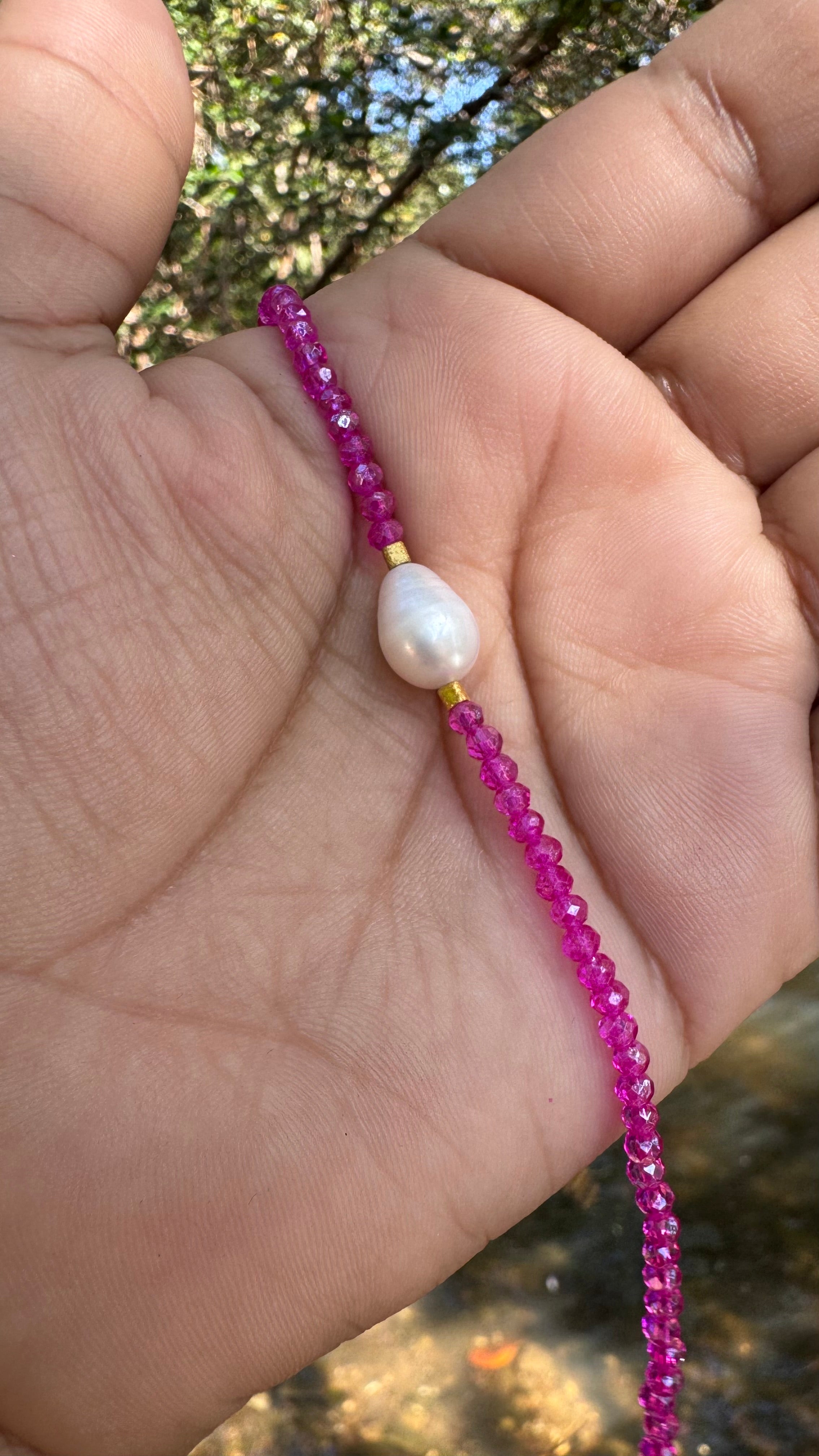 Colar cristal pérola G - Pink boreal