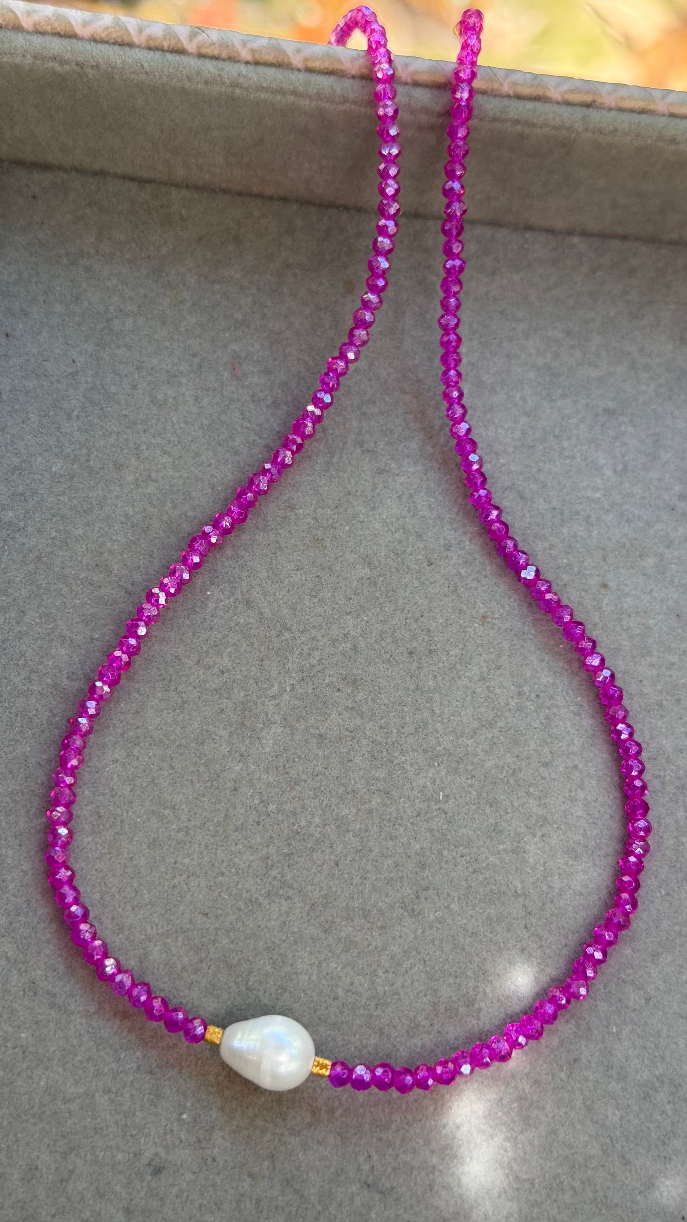 Colar cristal pérola G - Pink boreal