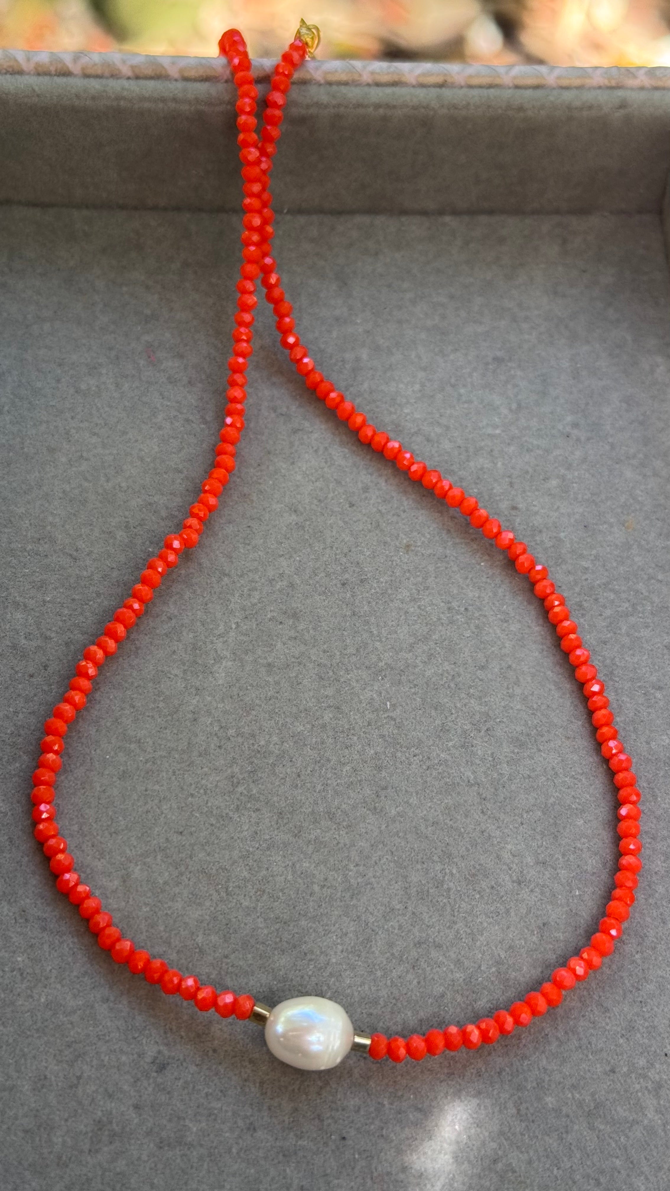 Colar cristal pérola G - Vermelho coral