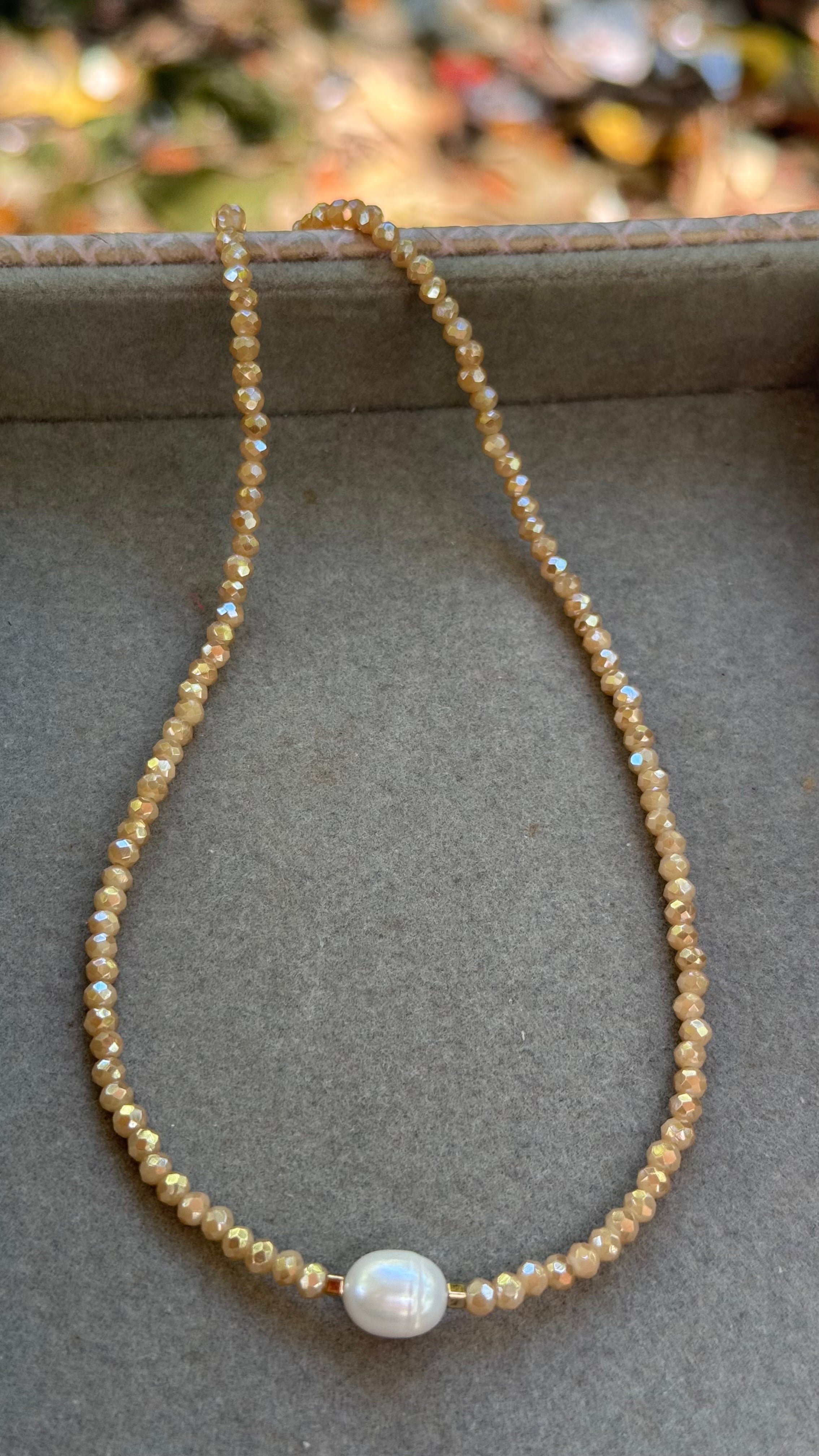 Colar cristal pérola G - Doce de leite