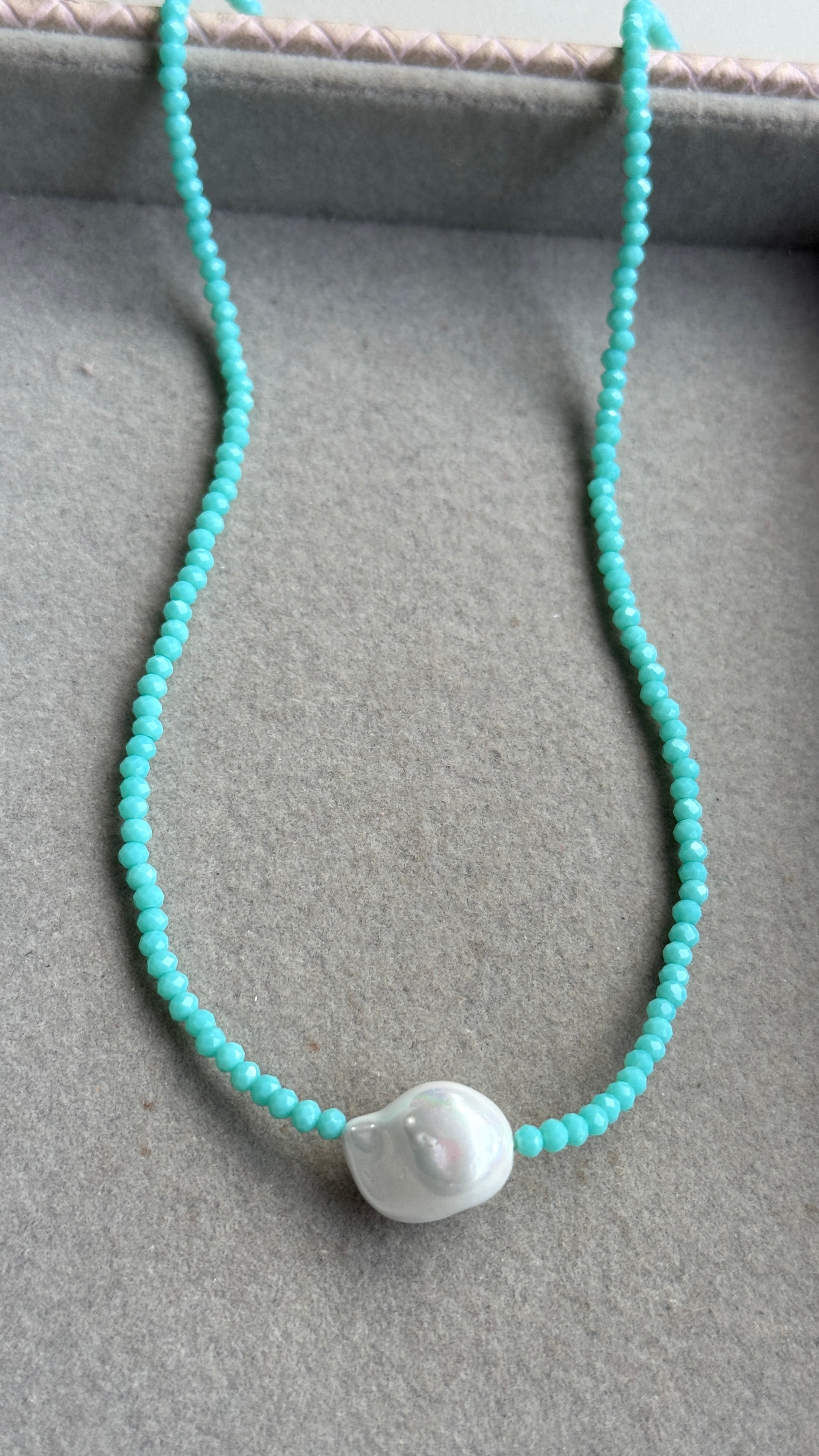Colar cristal pérola Shell - Turquesa