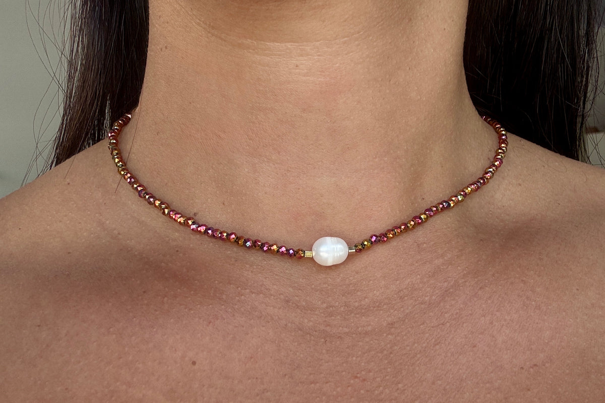 Colar de cristal pérola G - Boreal - Linha Essencial