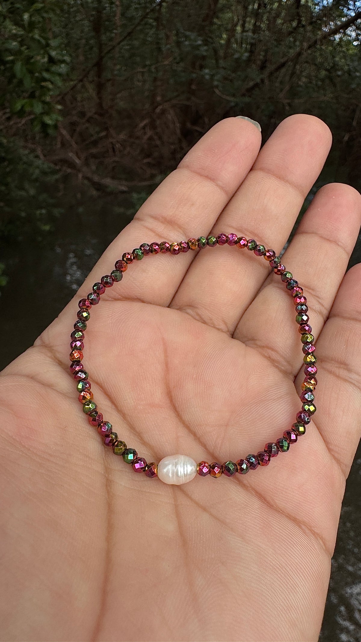 Pulseira de cristal e pérola - colorido mesclado