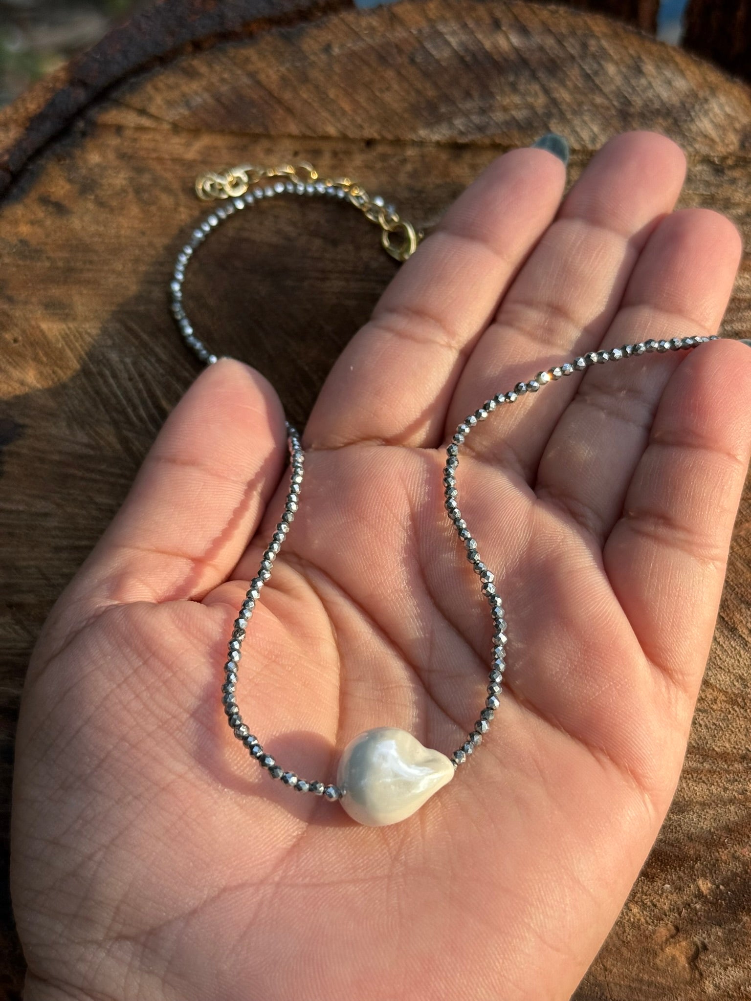 Colar micro cristais pérola Shell - Prata